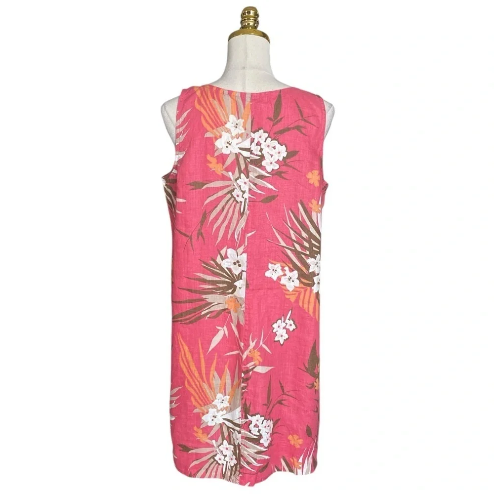 J.Jill Women's 100% Linen Coral Floral Sleeveless Crew Neck Shift Dress Size MP - Picture 5 of 8